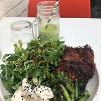 Beet fritters with greens and cashew cream at SITE x supernature in East London