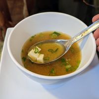 Miso soup. Comes with tofu pieces in it at Origami in Cuenca
