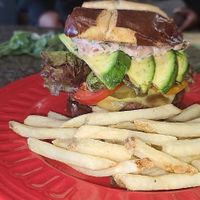 Vegan Truffle Burger with Truffle Fries at Crystals Soul Cafe in Los Angeles