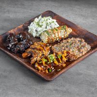 Backyard Boogie Soul Plate with Lions Mane Ribs at Crystals Soul Cafe in Los Angeles