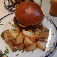 Vegan burger (chickpea + quinoa patty) at Sana Vegetariana in Madrid