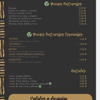 Carta zumos at Sana Vegetariana in Madrid