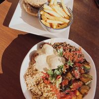 Falafel Buddha bowl and vegan burger  at Bliss Café in Tenerife