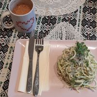 Pistachio pesto courgette spaghetti at Zdravo Ljubavi in Belgrade