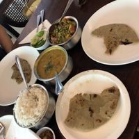 Mixed veggies and dal dishes (with roti) at Saras in Bangkok