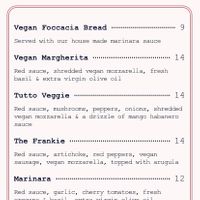 Vegan pizza menu at Pizzeria Boema in Lenox