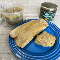 The salsa they provided is really good and really spicy lol! They do have a mild sauce but I like this one better with the spicy sauce mixed.   at Tamalería Nuevo Leon in Richardson