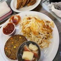 My breakfast! Loved everything! I love the touch of offering Vegan buttery spreads   at Pine Country Restaurant in Williams