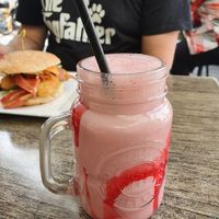 Strawberry soy milkshake comes with paper straw at Claudia Road Cafe in Toongabbie