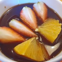 Fruit flan with coffee syrup at Saigon Xua Vegan Restaurant in Springvale