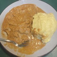 Veganes Gericht mit Erdnusssauce mit Weißkohl und Fufu  at Blaues Zebra in Leipzig