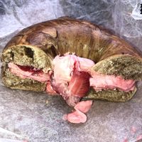 Cinnamon raisin bagel with vegan strawberry cream cheese  at Babylon Bagel in Babylon