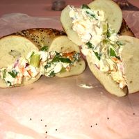 Everything bagel with vegan vegetable cream cheese  at Babylon Bagel in Babylon