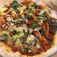 Vegan pizza - nice but 3 AUD extra for vegan cheese  at Food & Brew in Bicheno