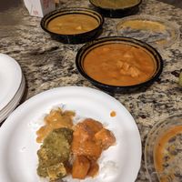 Sorry for the bad photo, in process of moving. Front to back, butter tofu, tofu tikka, saag tofu at Indian Vegan Cafe in Irvine