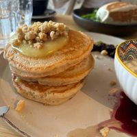 Lemon and blueberry pancakes  at Green Routes Cafe in Oxford