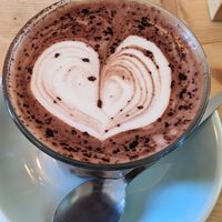 Hot chocolate with oat milk at Green Routes Cafe in Oxford