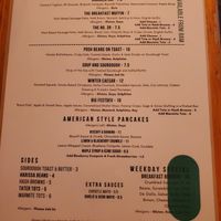 Green Routes menu in December 2024.
Posh beans on toast
Soup and sourdough
Winter Caesar salad
Big Festdev ("roast pork" in pretzel bun)
American style pancake options at Green Routes Cafe in Oxford