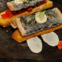 What the fish
“Sardines” on bread with paprika confit & aioli at VHY! in Stuttgart