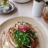 Sweet potato dish & paella in the back at VHY! in Stuttgart