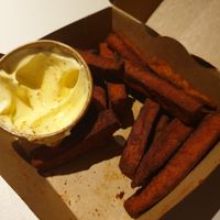 Sweet potato fries with vegan mayo at Tabi Loo in Leuven