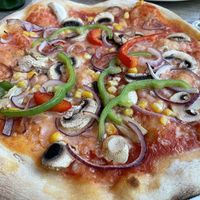 Pizza with vegan cheese  at Franco's in Peebles