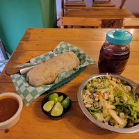 A burrito with the salad and agua de jamaica combo at Señor Lechuga in Morelia