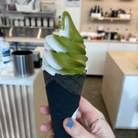 lavender + matcha soft serve (!!!!!)  at Level V Bakery in Vancouver