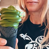 Soft serve on weekends - get there early cause certain flavors sell out.  this matcha is bitter and simply delightful.   at Level V Bakery in Vancouver
