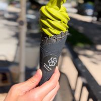 Must try Matcha Soft Serving w activated charcoal waffle cone 😋  at Level V Bakery in Vancouver
