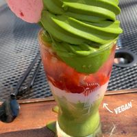 Picture taken by my friend! He ordered the Ice Matcha Sundae 😍  at Level V Bakery in Vancouver