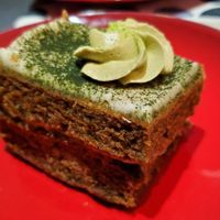 A lovely matcha cake at Level V Bakery in Vancouver