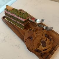Matcha strawberry tiramisu and sea salt chocolate chip cookie  at Level V Bakery in Vancouver