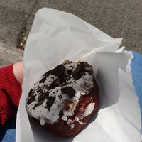 Vegan red velvet oreo donut at Crémy in Montreal