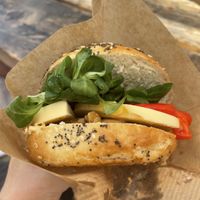 Vegan emental bagel with smoky vegan cheese, walnuts and vegan cream cheese    at Budapest Bagel - Kálvin in Budapest
