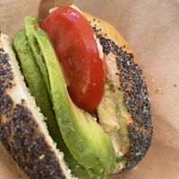 Avocado tomato bagel with vegan cream cheese. Avocado perfectly ripe.   at Budapest Bagel - Kálvin in Budapest