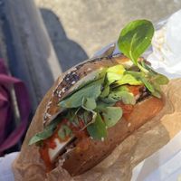 Grilled paprika and cream cheese bagel  at Budapest Bagel - Kálvin in Budapest