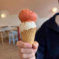 Orange sorbet and peanut butter cookie doughh  at Duck Island Ice Cream in Wellington