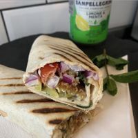 Falafel and sweet potato wrap with vegan garlic Mayo!  at Ermine's Cafe and Stores in Ware