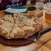 Half Hawaiian, half Sausage Mountain pie at Beau Jo's in Idaho Springs