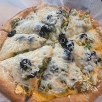 Gfv crust, vegan cheese, olives, artichokes, jalapeños   at Beau Jo's in Idaho Springs