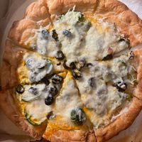 Night two- gfv crust, red sauce, vegan cheese, jalapeño, olive, hatch chiles. Soooooo good!   at Beau Jo's in Idaho Springs