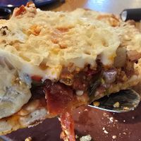 Vegan sausage and Vegan pepperoni pizza with added calabrian chili peppers and pineapple. at Beau Jo's in Arvada