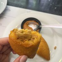 Nice stuffing on the empanada  at Veggie Beans and Shakes in Bogota
