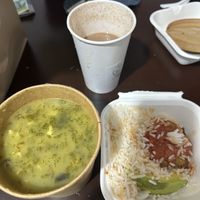 Ajiaco, cacao Shake, rice   at Veggie Beans and Shakes in Bogota