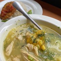 Vegan ajiaco soup   at Veggie Beans and Shakes in Bogota