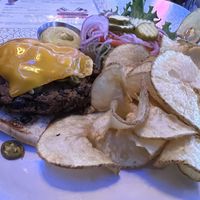 Black Bean Burger with vegan cheddar and I added jalapeños. Also, look at those ribbon fries!  at Hot Rods 50's Diner in Alcoa