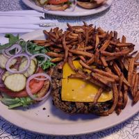 Vegan blackbeanburgee (added vegan cheese) + french fries 11$ at Hot Rods 50's Diner in Alcoa