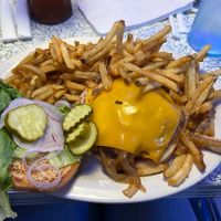 Vegan Bacon Beyond Burger with fries  at Hot Rods 50's Diner in Alcoa