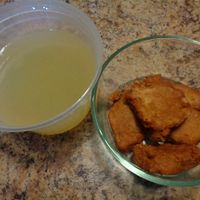 Half portion Zen Lemon Chicken. Comes with 8 vegan nuggets and sauce on side so they don't get soggy. Sauce is delicately flavored, like a lemon version of apricot sauce. at Szechwan Garden in Lakewood